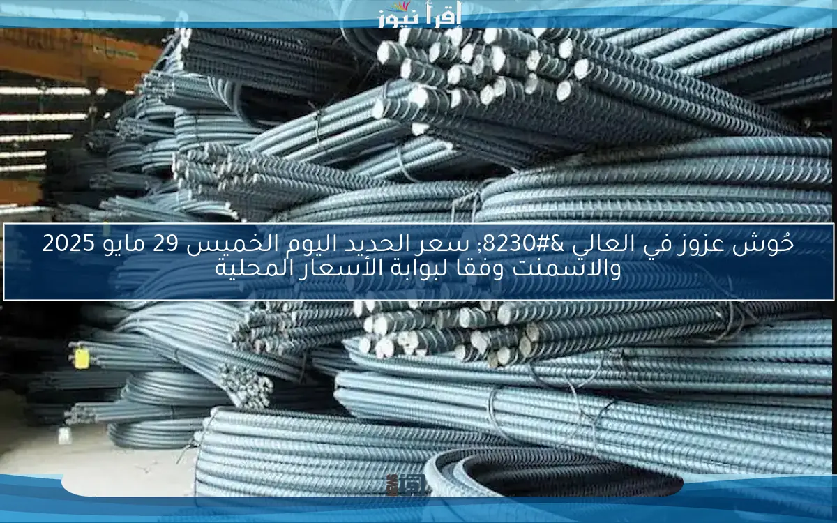 حُوش عزوز في العالي … سعر الحديد اليوم الخميس 29 مايو 2025 والاسمنت وفقا لبوابة الأسعار المحلية