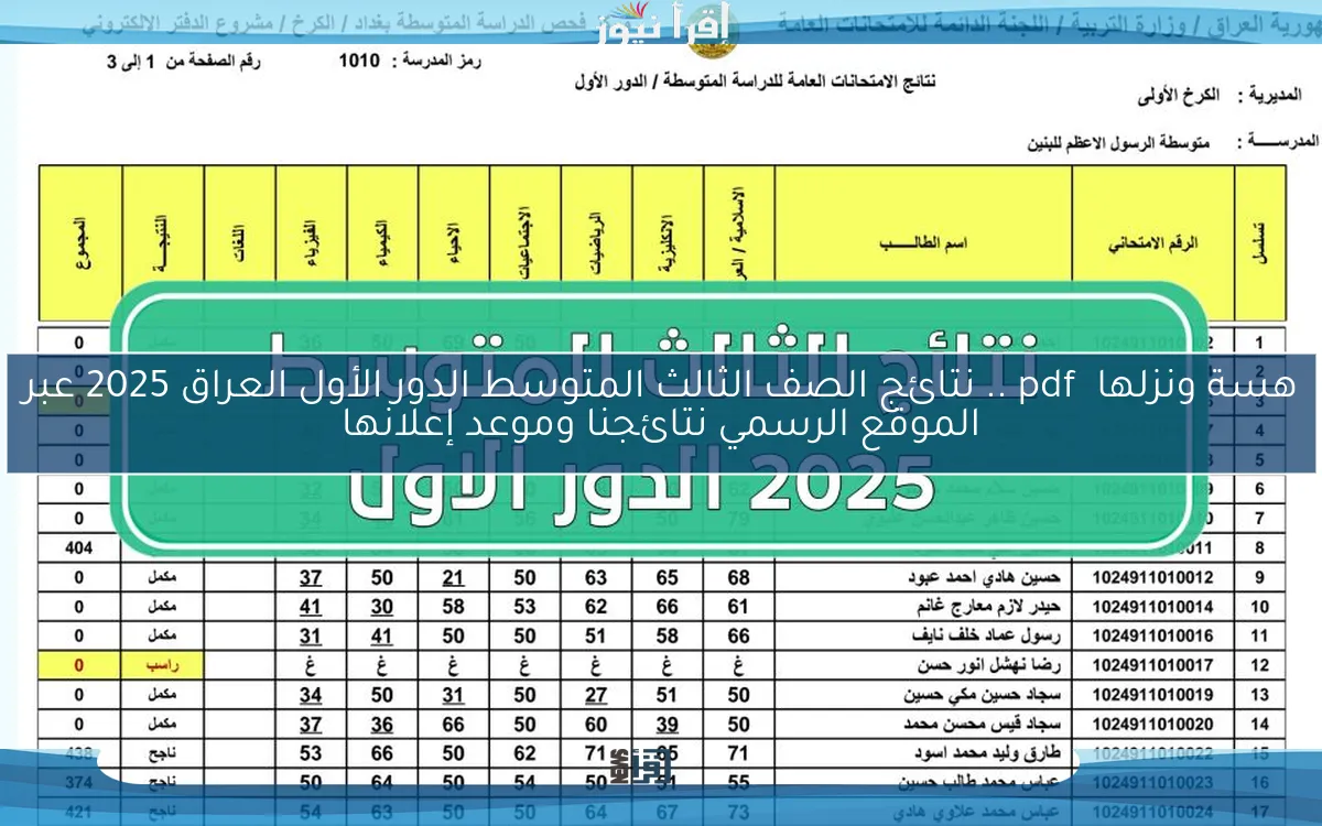 هسة ونزلها  pdf .. نتائج الصف الثالث المتوسط الدور الأول العراق 2025 عبر الموقع الرسمي نتائجنا وموعد إعلانها
