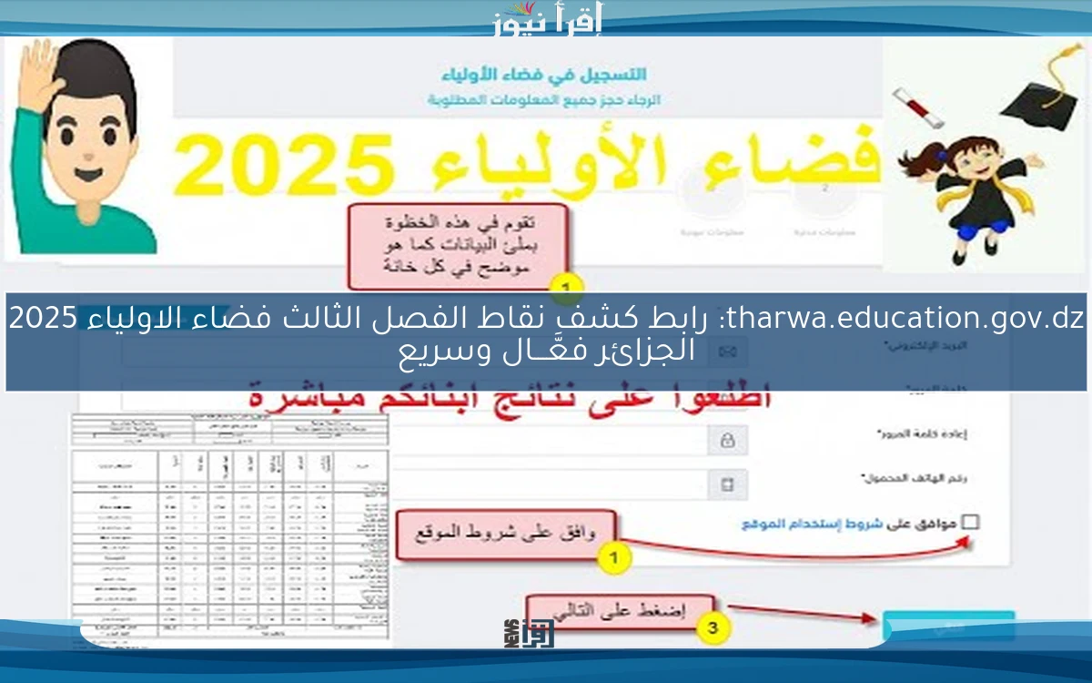 tharwa.education.gov.dz: رابط كشف نقاط الفصل الثالث فضاء الاولياء 2025 الجزائر فعَّـــال وسريع