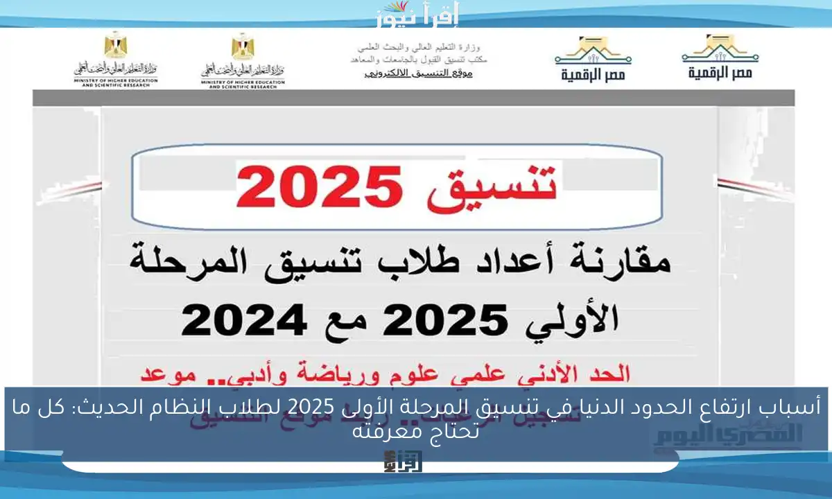 أسباب ارتفاع الحدود الدنيا في تنسيق المرحلة الأولى 2025 لطلاب النظام الحديث: كل ما تحتاج معرفته
