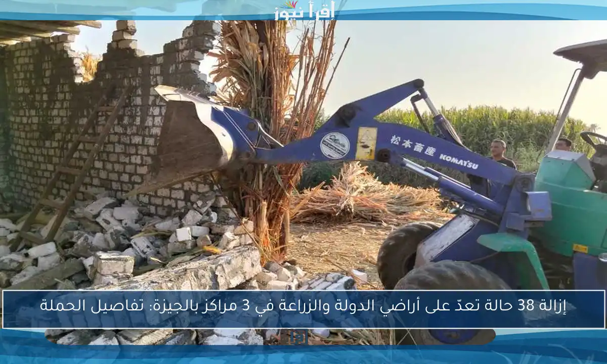إزالة 38 حالة تعدّ على أراضي الدولة والزراعة في 3 مراكز بالجيزة: تفاصيل الحملة