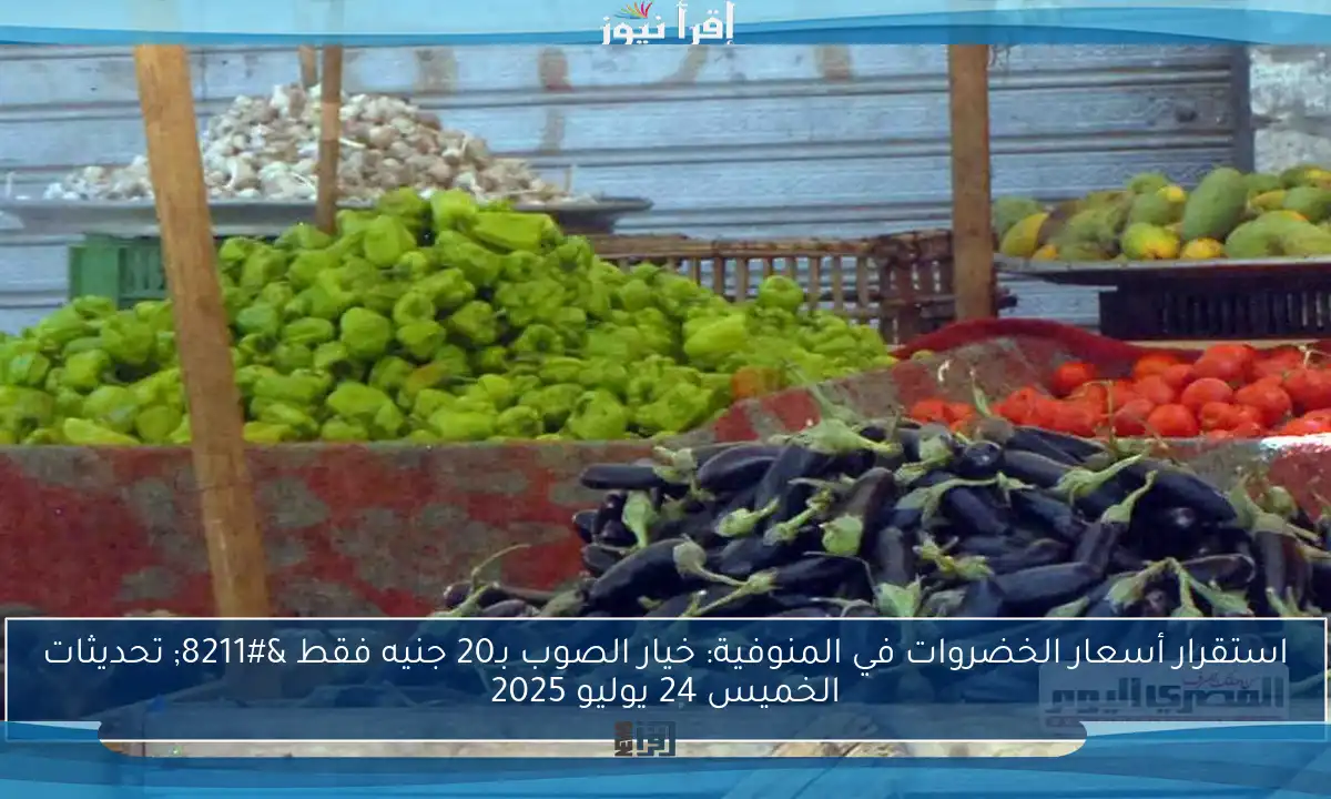 استقرار أسعار الخضروات في المنوفية: خيار الصوب بـ20 جنيه فقط – تحديثات الخميس 24 يوليو 2025