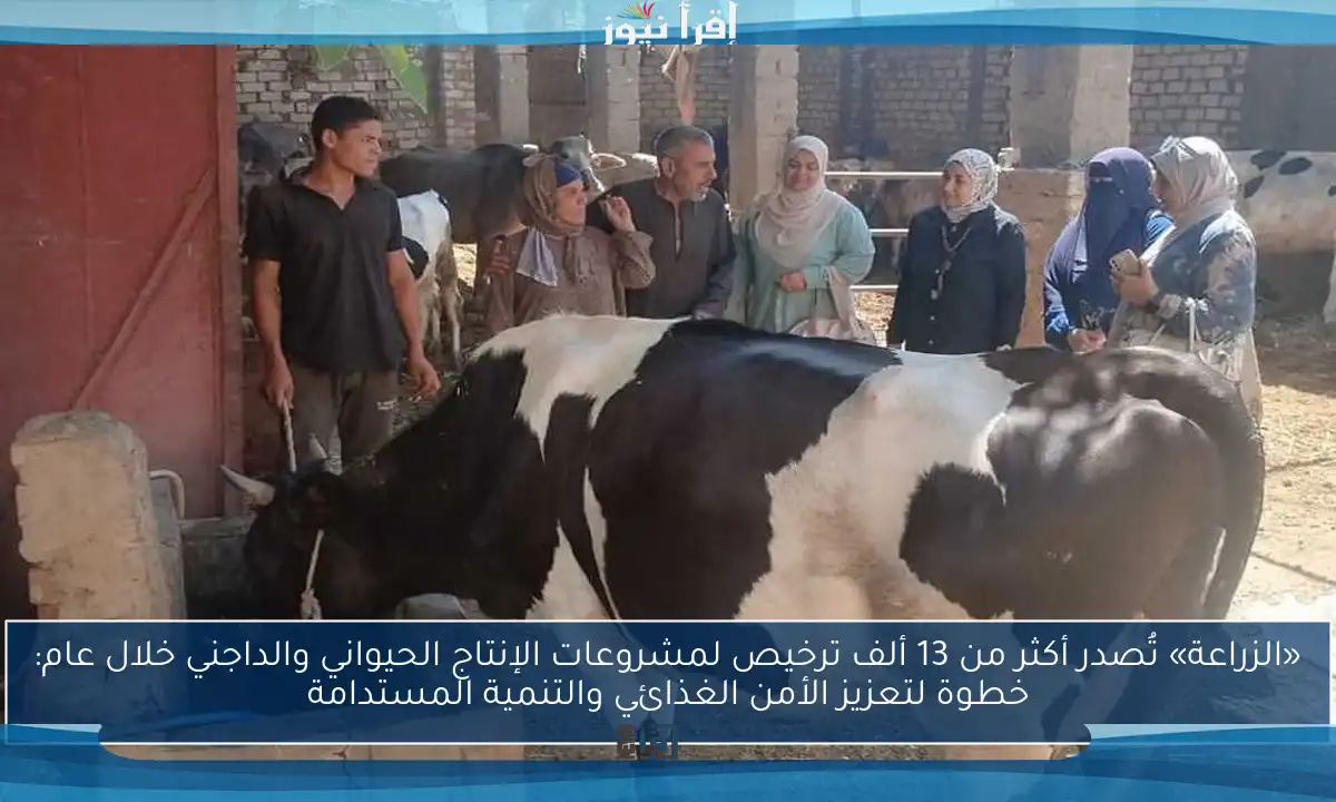 «الزراعة» تُصدر أكثر من 13 ألف ترخيص لمشروعات الإنتاج الحيواني والداجني خلال عام: خطوة لتعزيز الأمن الغذائي والتنمية المستدامة