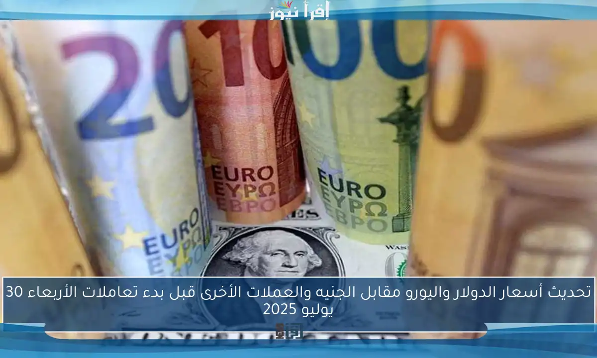 تحديث أسعار الدولار واليورو مقابل الجنيه والعملات الأخرى قبل بدء تعاملات الأربعاء 30 يوليو 2025