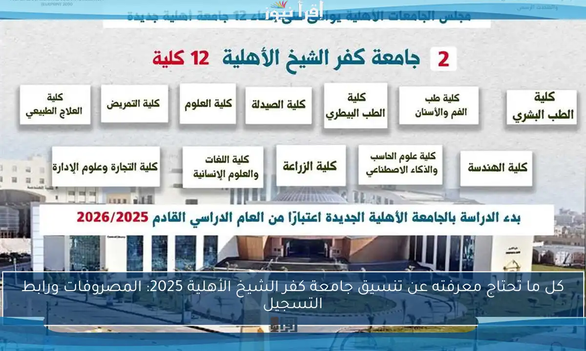 كل ما تحتاج معرفته عن تنسيق جامعة كفر الشيخ الأهلية 2025: المصروفات ورابط التسجيل