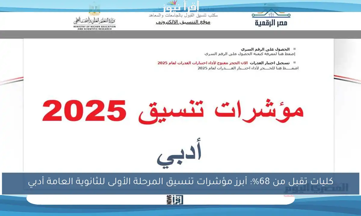 كليات تقبل من 68%: أبرز مؤشرات تنسيق المرحلة الأولى للثانوية العامة أدبي
