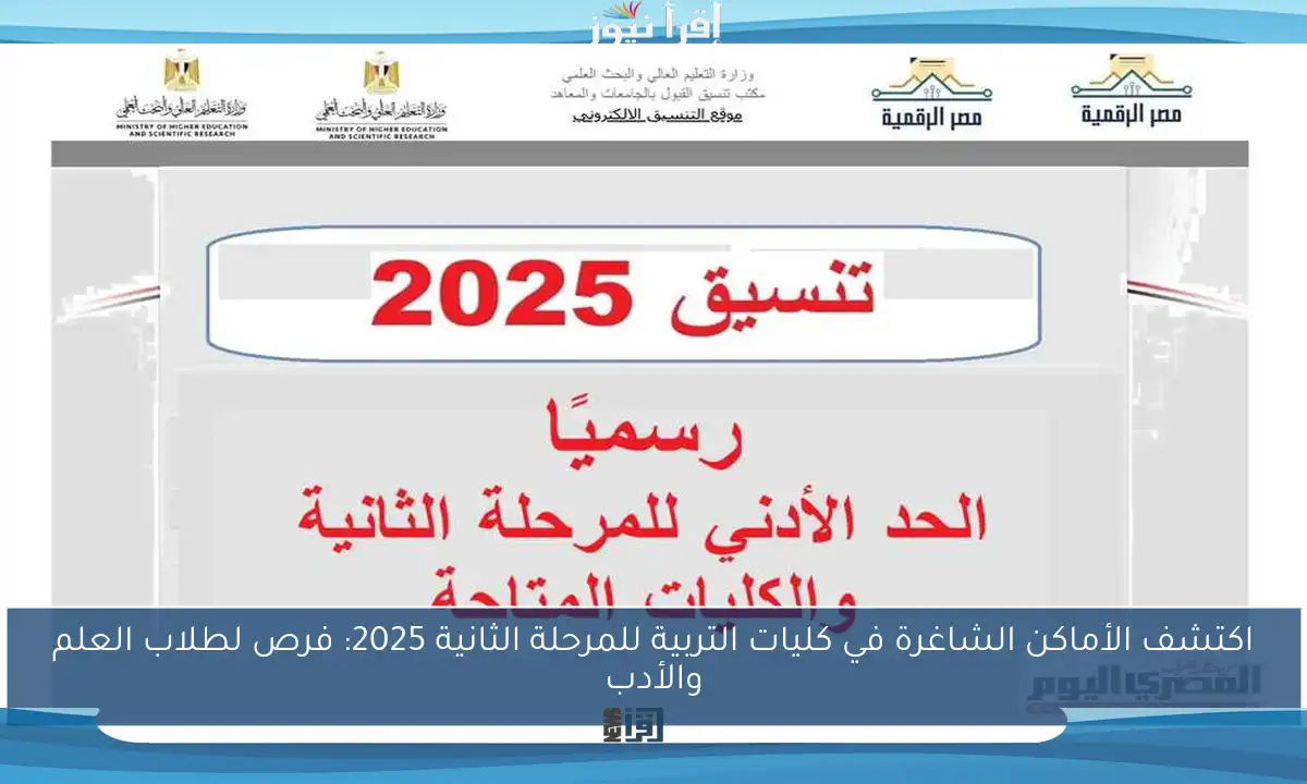 اكتشف الأماكن الشاغرة في كليات التربية للمرحلة الثانية 2025: فرص لطلاب العلم والأدب