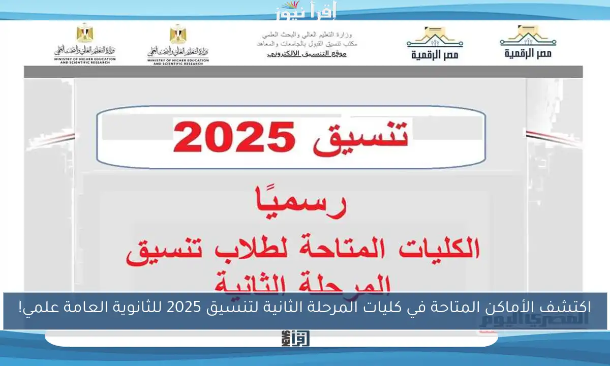 اكتشف الأماكن المتاحة في كليات المرحلة الثانية لتنسيق 2025 للثانوية العامة علمي!
