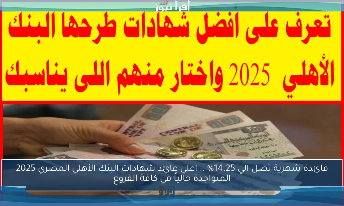 فائدة شهرية تصل الي 14.25% .. اعلي عائد شهادات البنك الأهلي المصري 2025 المتواجدة حالياً في كافة الفروع