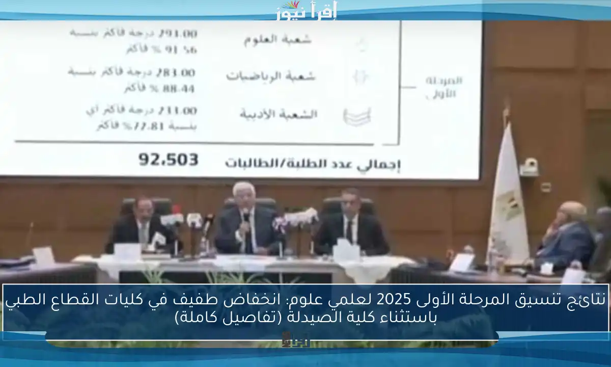 نتائج تنسيق المرحلة الأولى 2025 لعلمي علوم: انخفاض طفيف في كليات القطاع الطبي باستثناء كلية الصيدلة (تفاصيل كاملة)